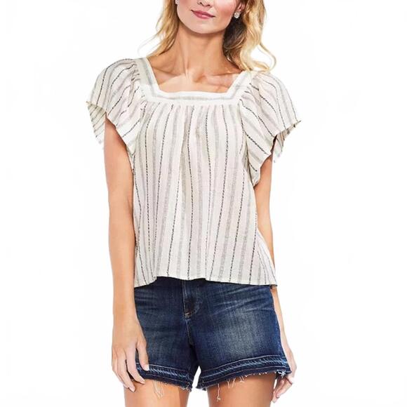 Vince Camuto Tops - Vince Camuto Striped Flutter Sleeve Square Neck Blouse- Size Small